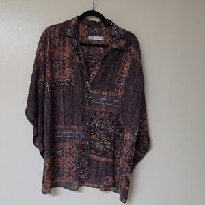Zara Brown Paisley Button-Up Blouse